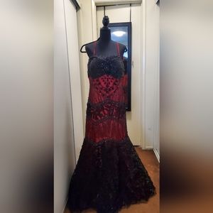 Eureka vintage red/black beaded dress . Size 2xx - 12-14